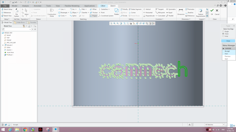 Tạo chữ 3D trên mặt cong trên phần mềm Creo