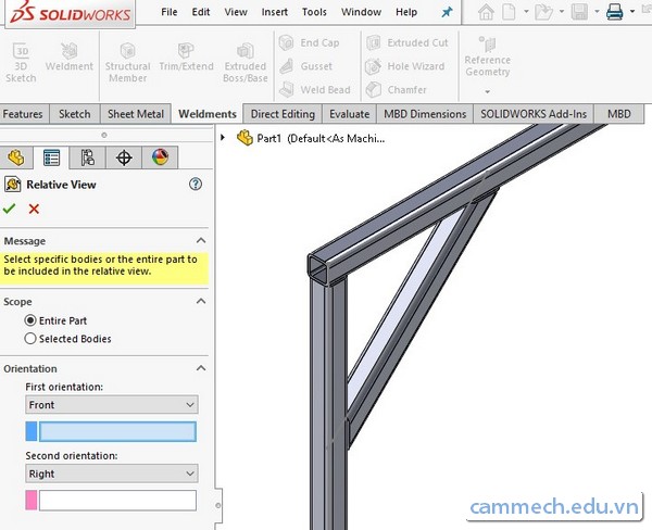 Trình bày bản vẽ trong Solidworks với lệnh Relative View