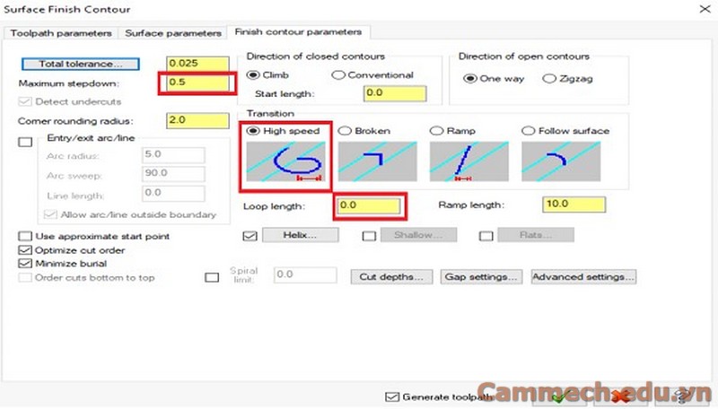 Chiến lược gia công tinh Contour trên Mastercam