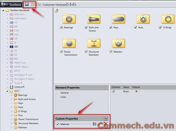 Cách thêm vật liệu vào tool box trong solidworks
