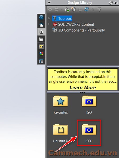 Cách thêm vật liệu vào tool box trong solidworks