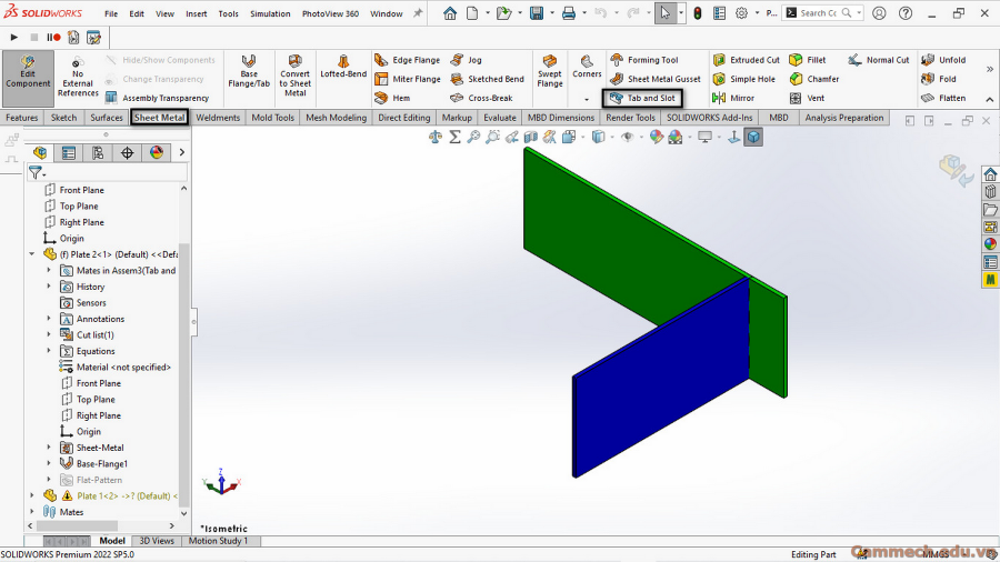 Hướng Dẫn Tạo Tính Năng Tạo Gờ và Rãnh (Tab and Slot) Trên Phần Mềm Solidworks