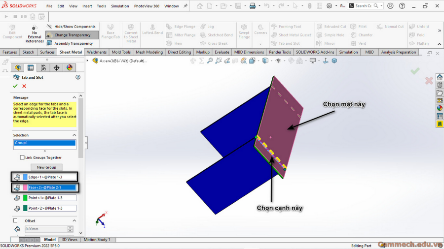 Hướng Dẫn Tạo Tính Năng Tạo Gờ và Rãnh (Tab and Slot) Trên Phần Mềm Solidworks