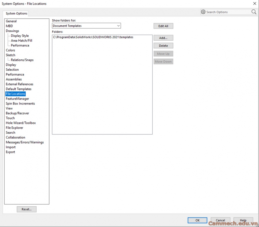 Cách tạo Templates mẫu trong SOLIDWORKS