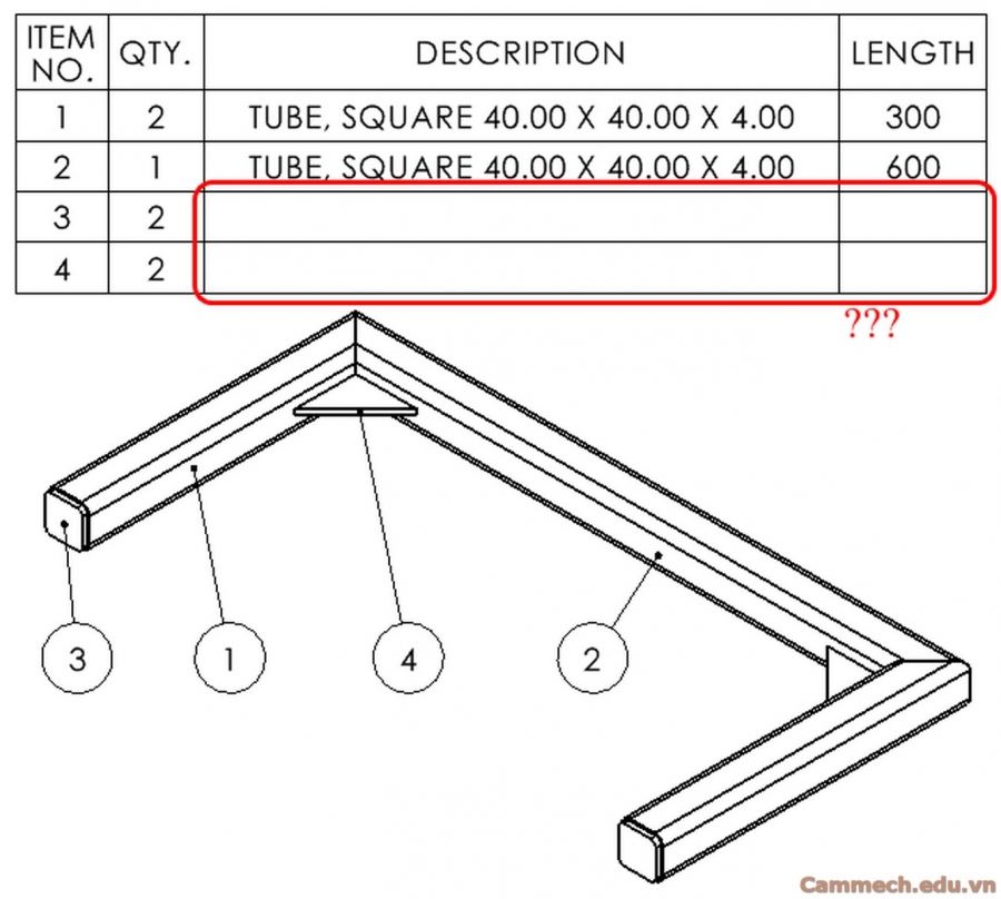 thể hiện End Cap và Gusset trong Weldment Cut List của Solidworks