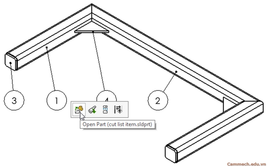 thể hiện End Cap và Gusset trong Weldment Cut List của Solidworks
