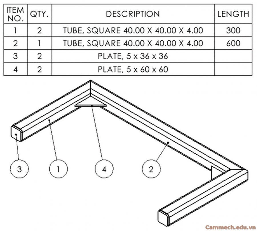 thể hiện End Cap và Gusset trong Weldment Cut List của Solidworks