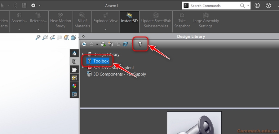 XÓA THUỘC TÍNH CỦA TOOLBOX TRONG SOLIDWORKS 
