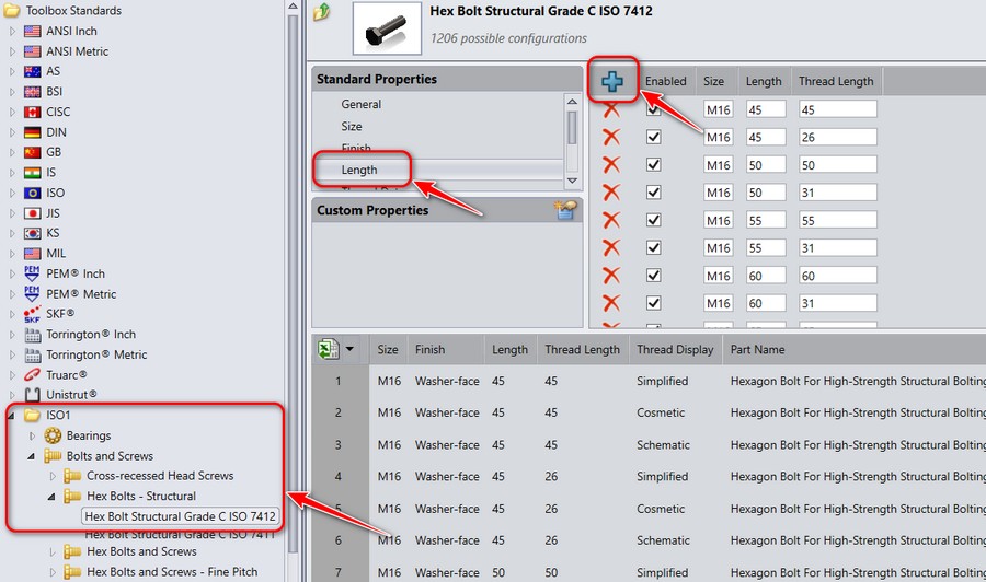 Hướng dẫn thêm kích thước tùy chỉnh vào Solidworks toolbox