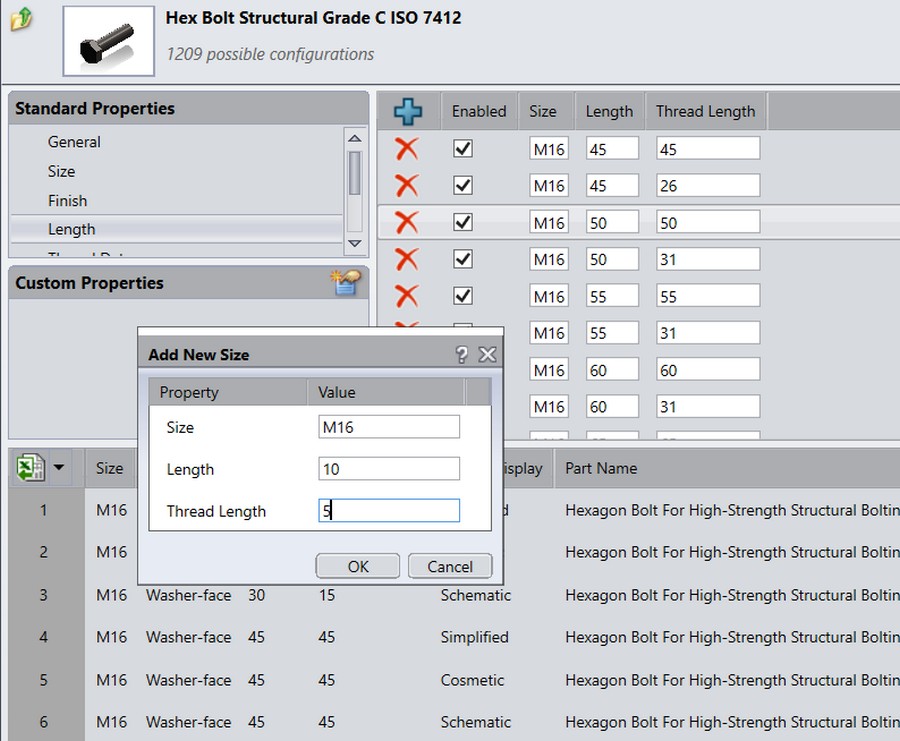 Hướng dẫn thêm kích thước tùy chỉnh vào Solidworks toolbox