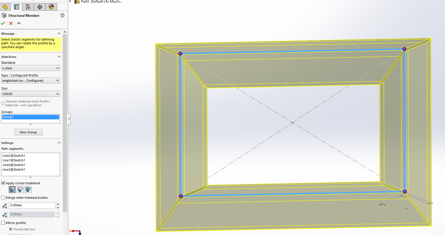 Tạo biên dạng chuẩn cho thép V trên modul weldment của phần mềm solidworks