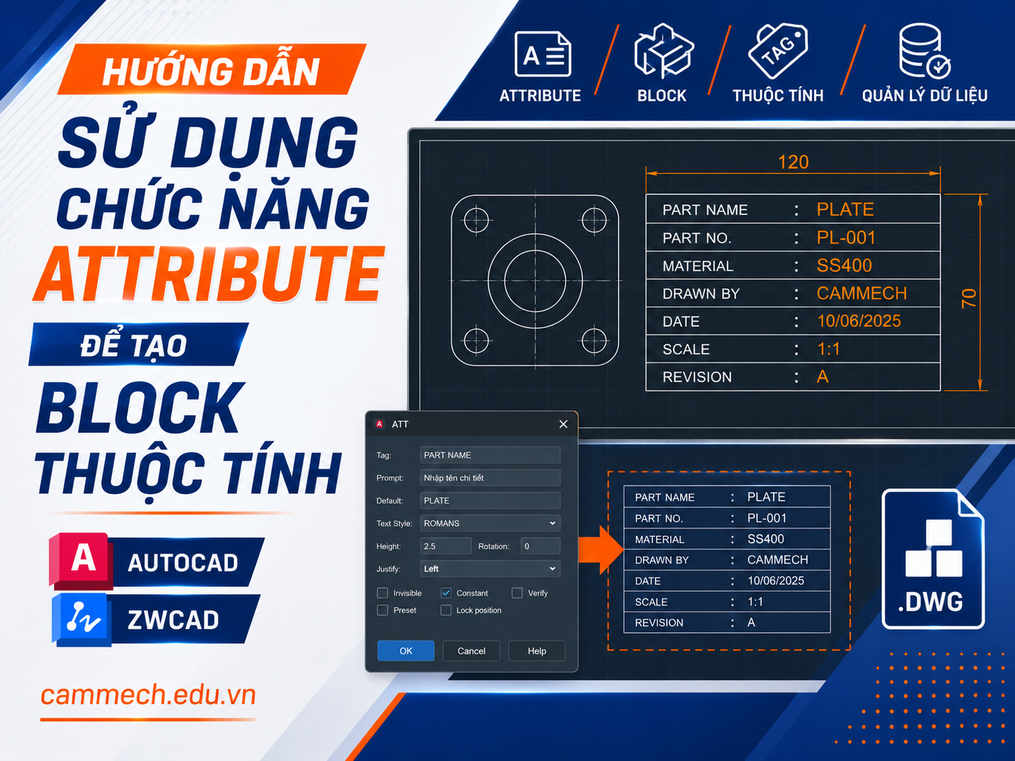 Hướng Dẫn Sử Dụng Chức Năng Attribute Để Tạo Block Trong Autocad & ZWCad