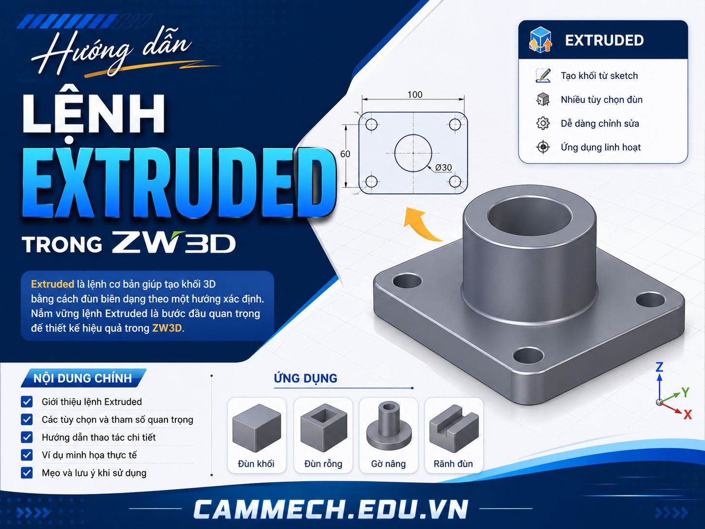 HƯỚNG DẪN LỆNH EXTRUDED TRONG ZW3D