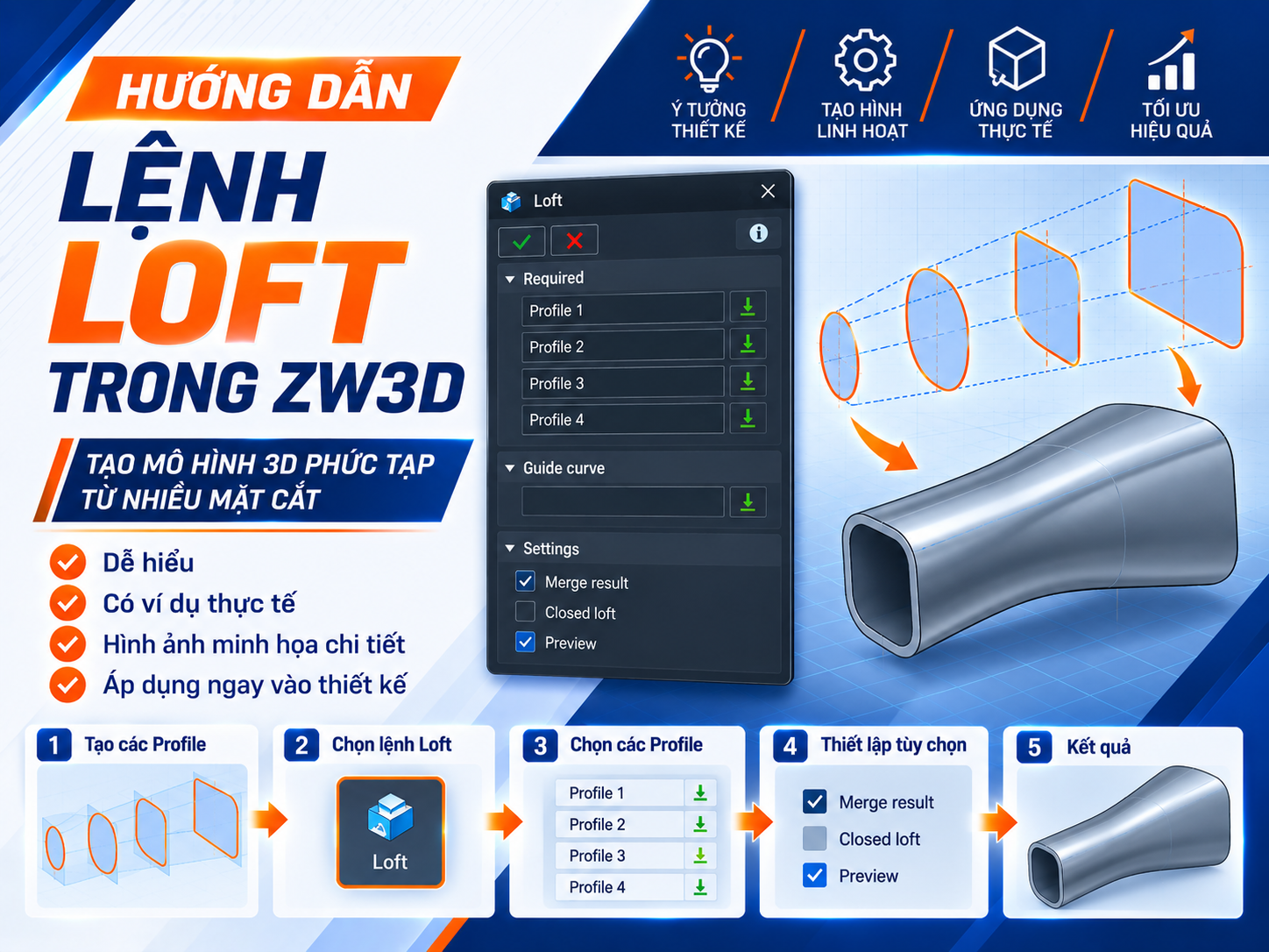 Bài 5 - Hướng dẫn lệnh Loft trong ZW3D