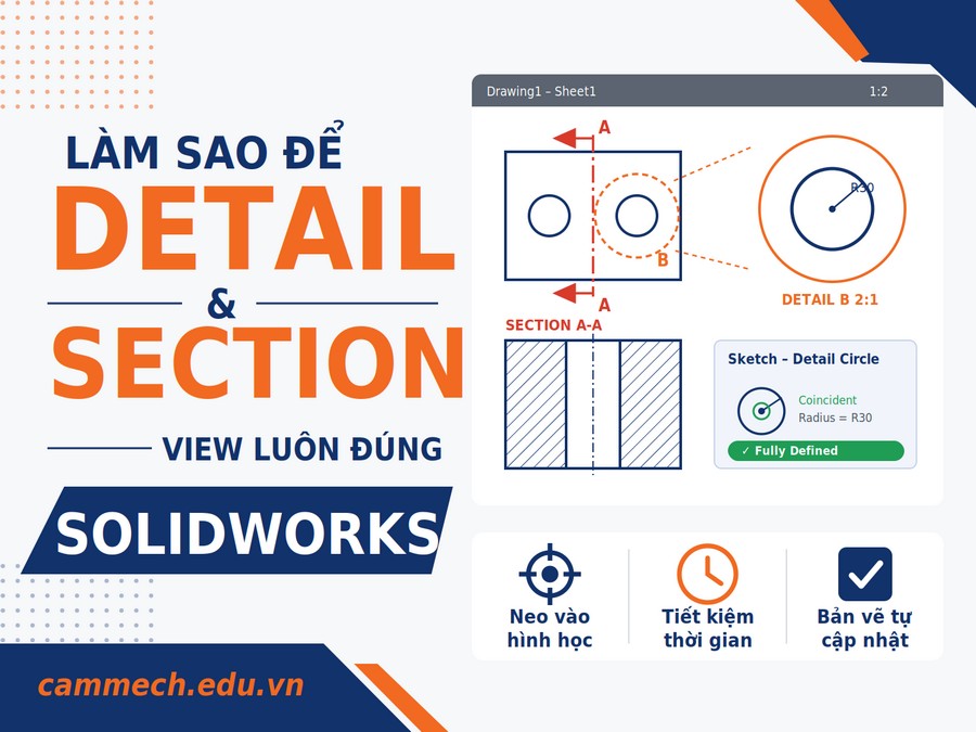Detail View và Section View khi chi tiết thay đổi